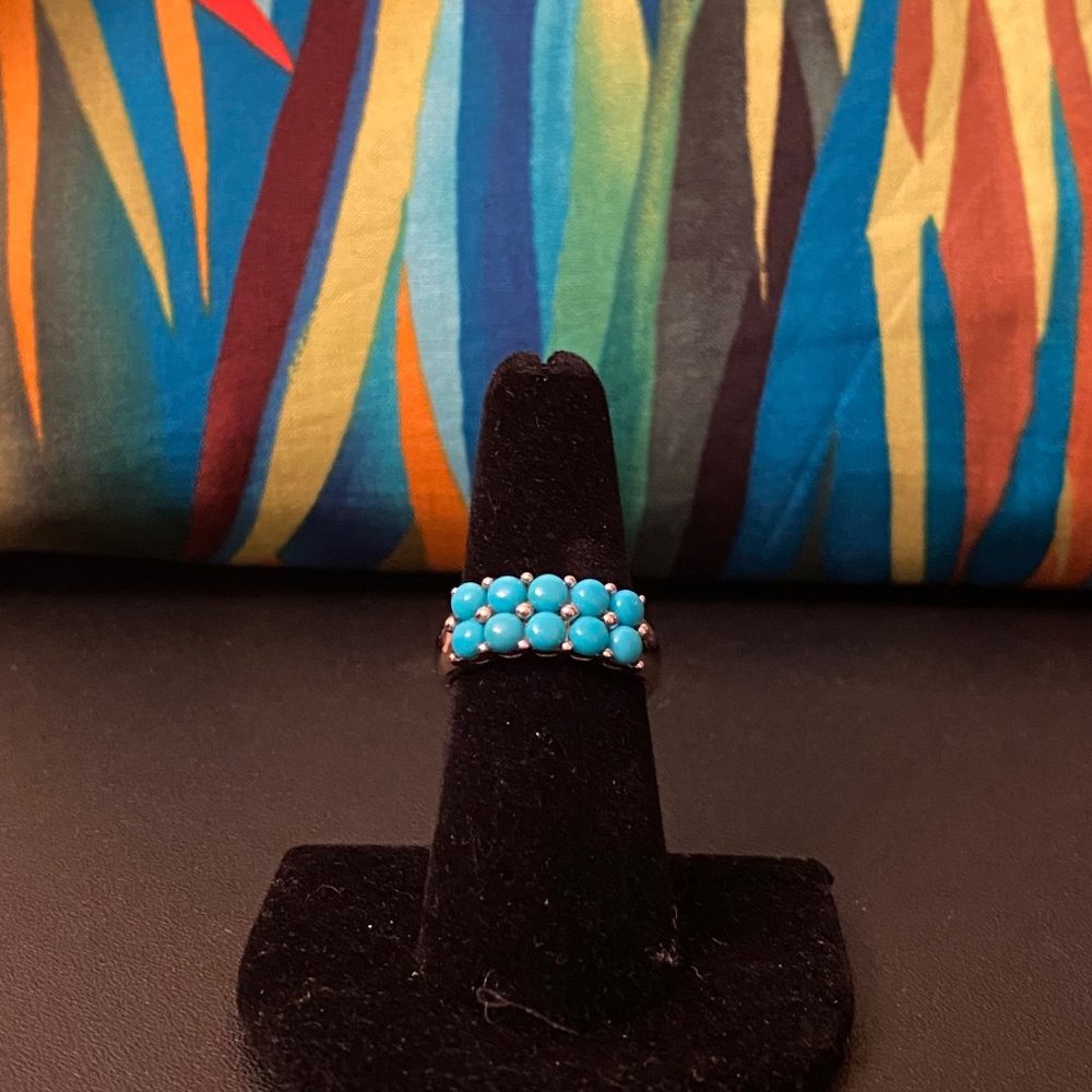 Double Row Turquoise & Sterling Silver Ring, Size 7